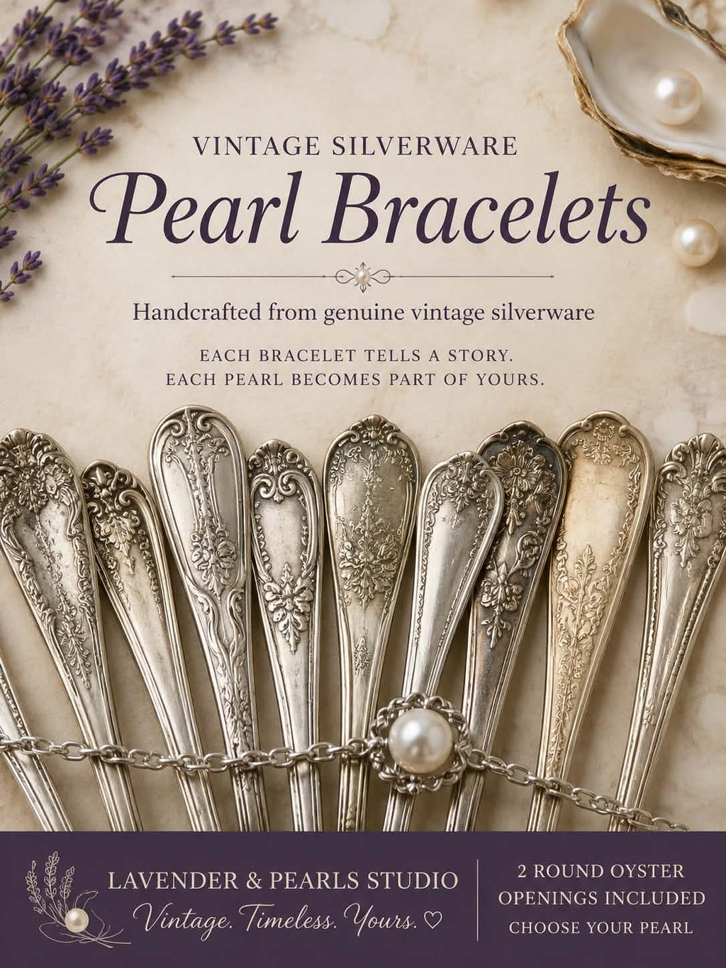 Vintage Silverware Pearl Bracelet + 2 Round Oyster Openings