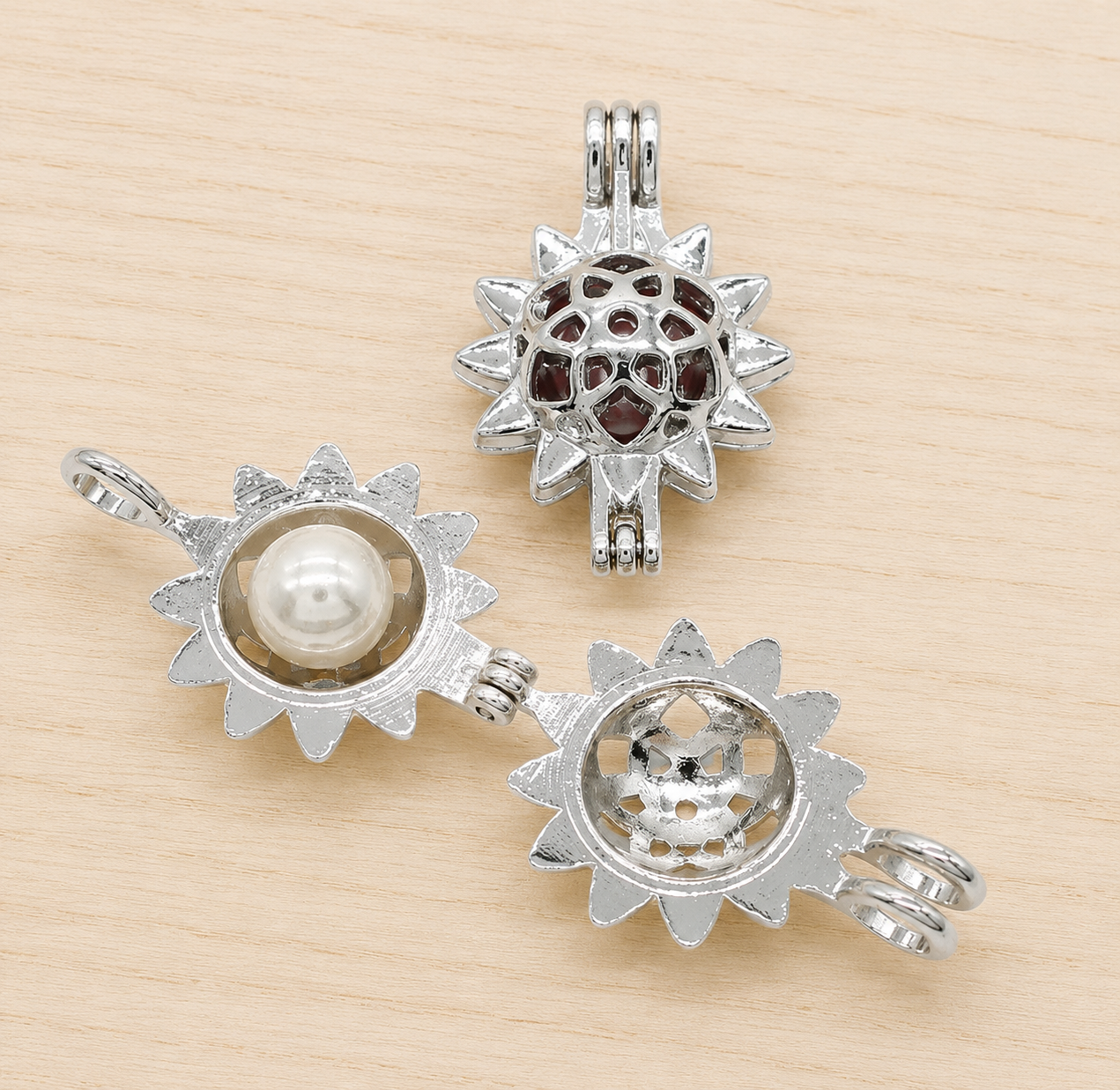 Sunflower Pearl Pendant Cage - Oyster Opening