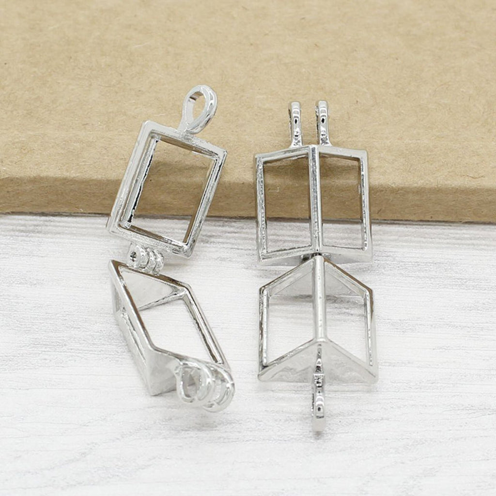 Dangle Cuboid Shape Pendant Cage - Oyster Opening