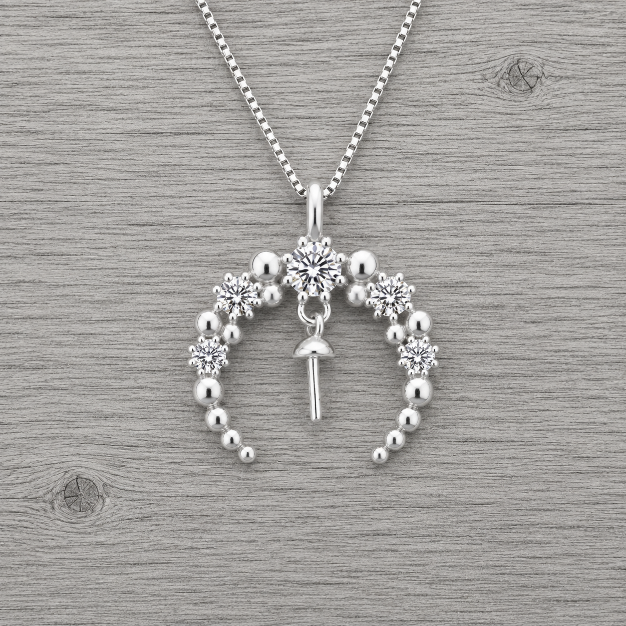 New Moon Sterling Silver Pendant with CZ