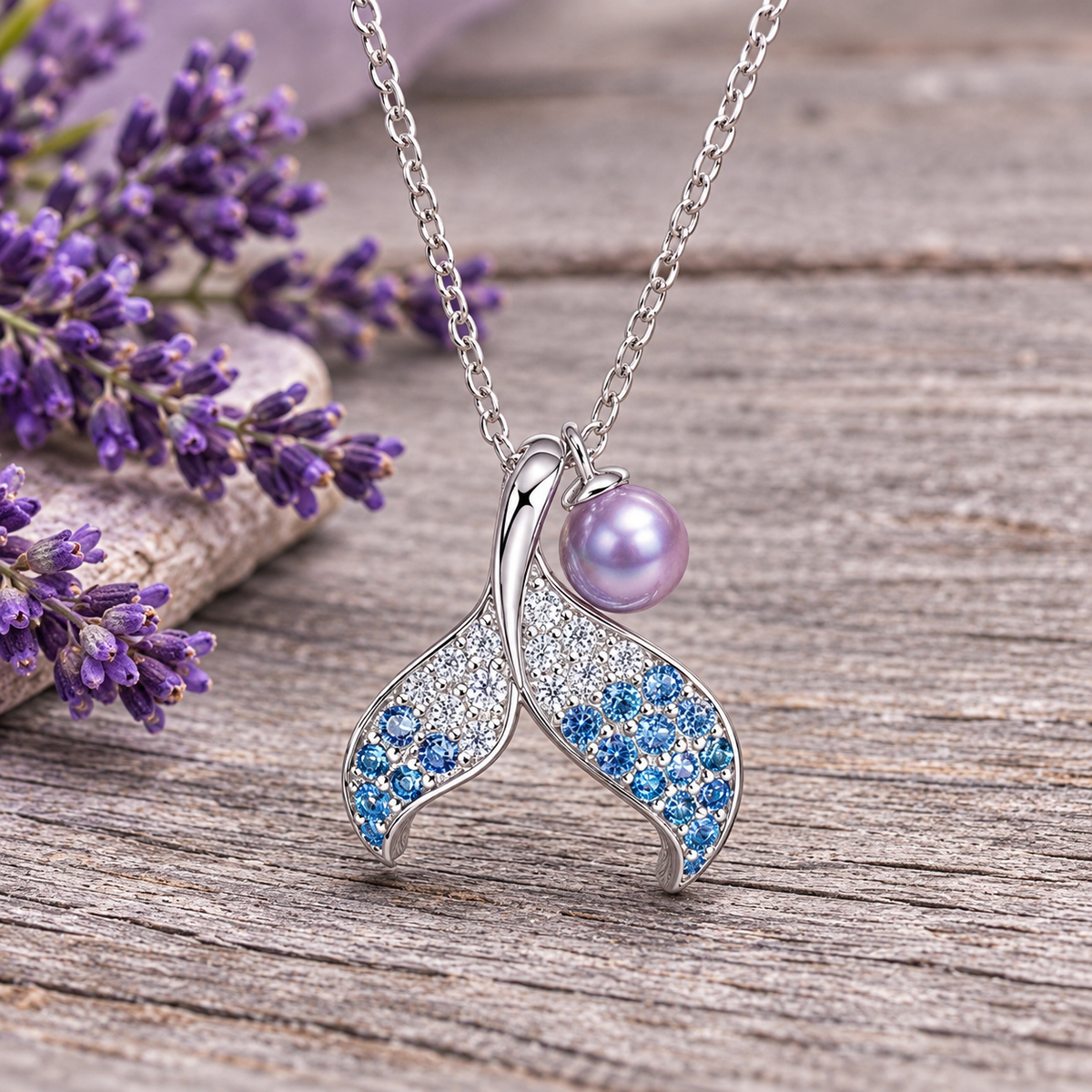 Whale Tail pendant with Pearl Charm
