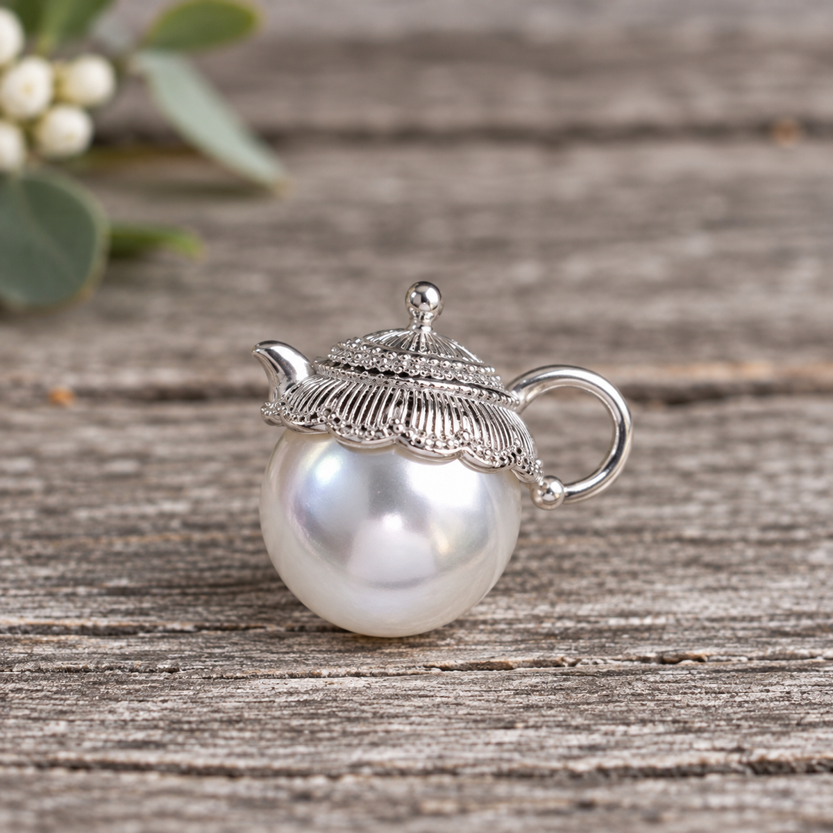 Tea Pot Top Pendant with Oyster Opening