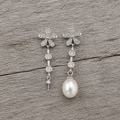 Flower Drop with Cubic Zirconia Sterling Silver Earrings