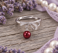 Bow Drop Ring with Cubic Zirconia Adjustable