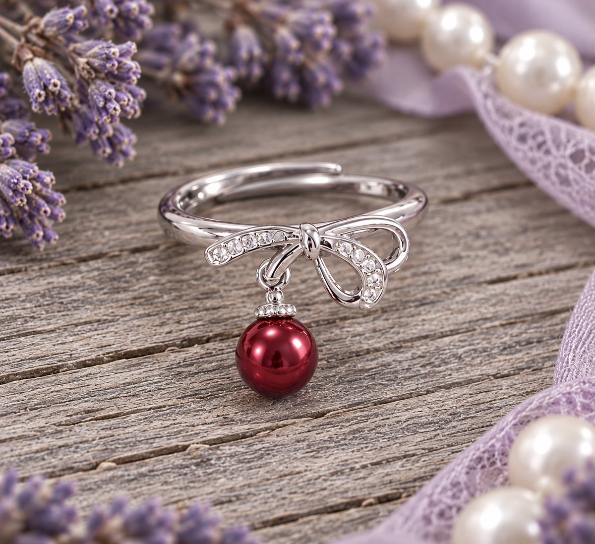 Bow Drop Ring with Cubic Zirconia Adjustable