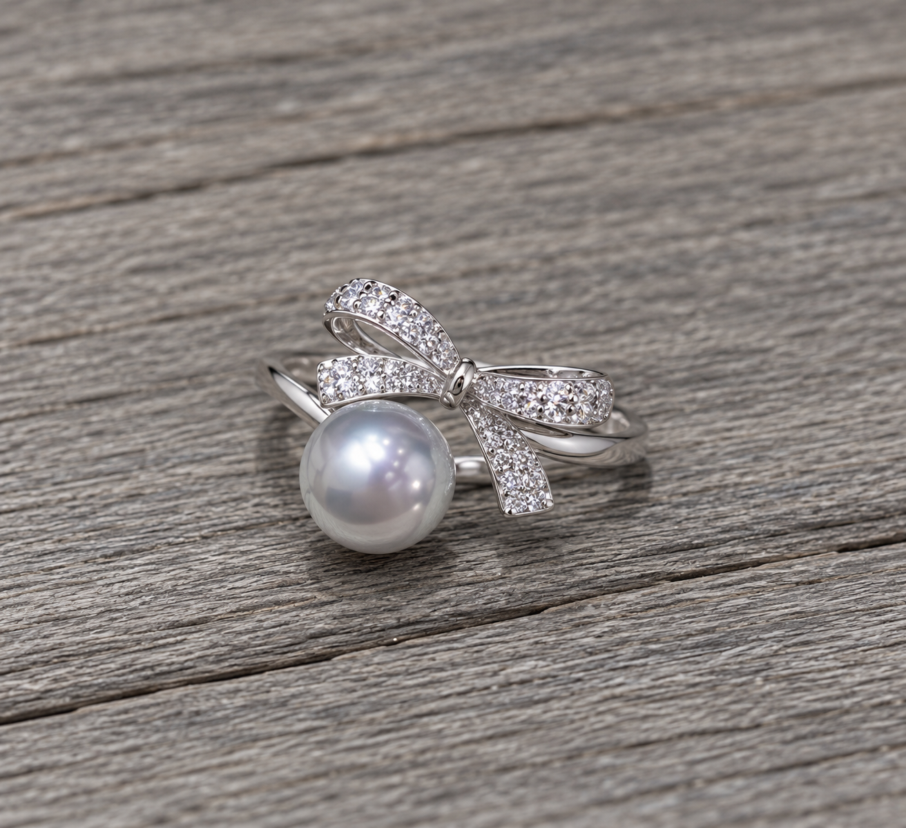 Bow Wrap adjustable Ring with CZ & Oyster Opening