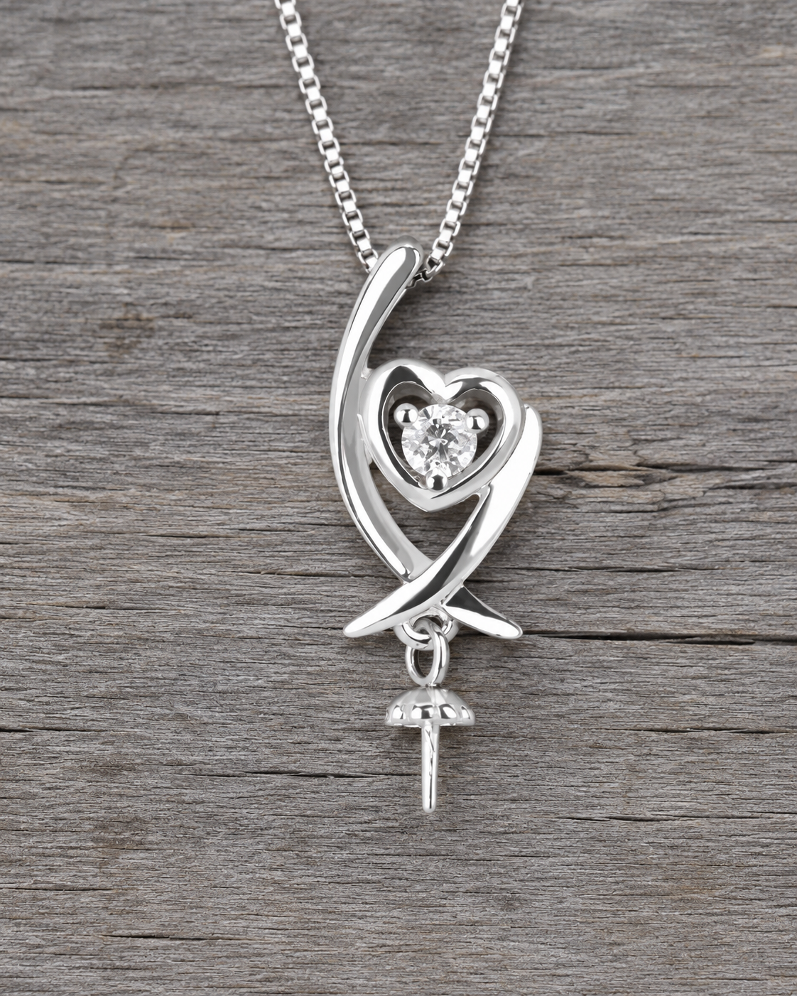 Heart wrap sterling silver pendant with Cubic Zirconia