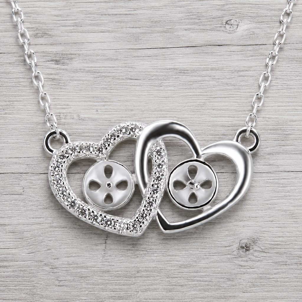 Double Heart Sterling Silver Pendant Necklace with CZ