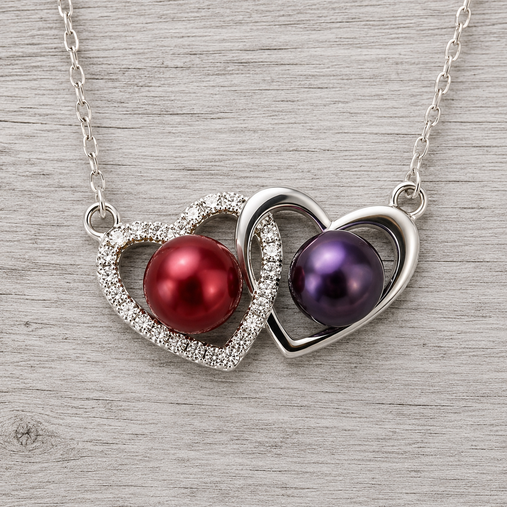 Double Heart Sterling Silver Pendant Necklace with CZ