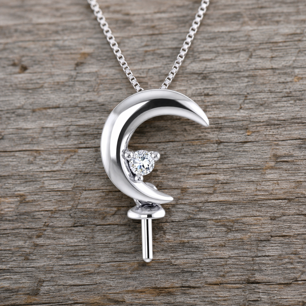 Crescent Moon sterling silver pendant with Cubic Zirconia