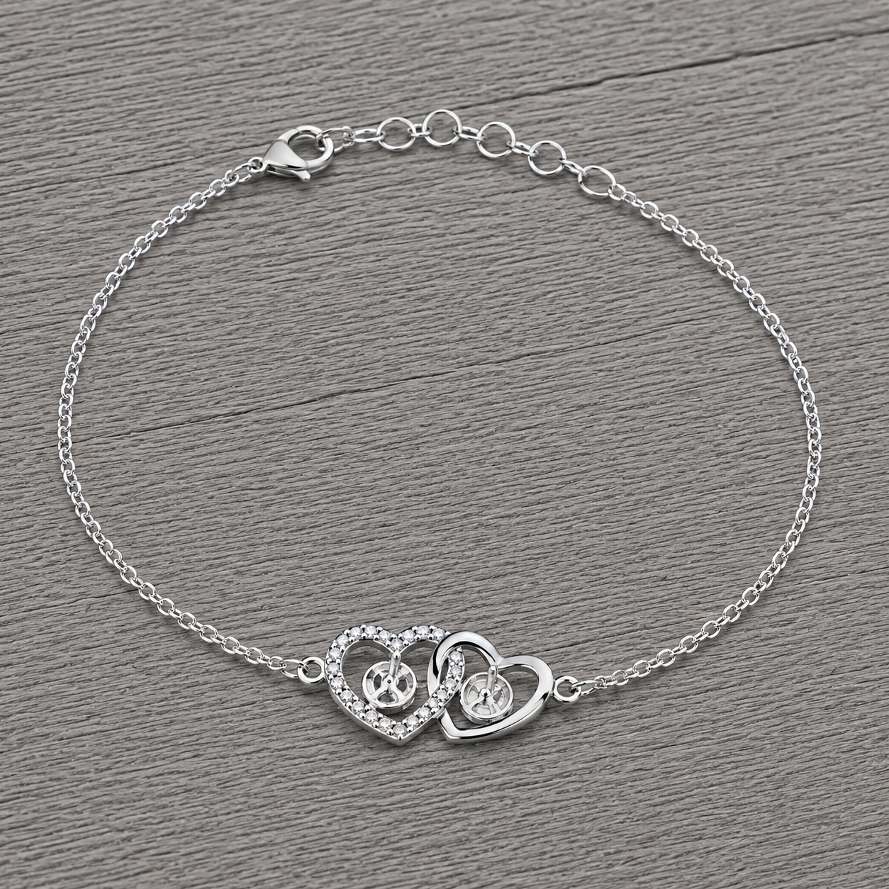 Double Heart Sterling Silver Bracelet with Cubic Zirconia