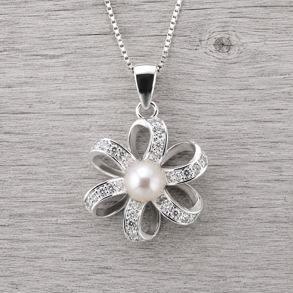 Flower Sterling Silver Pendant with CZ