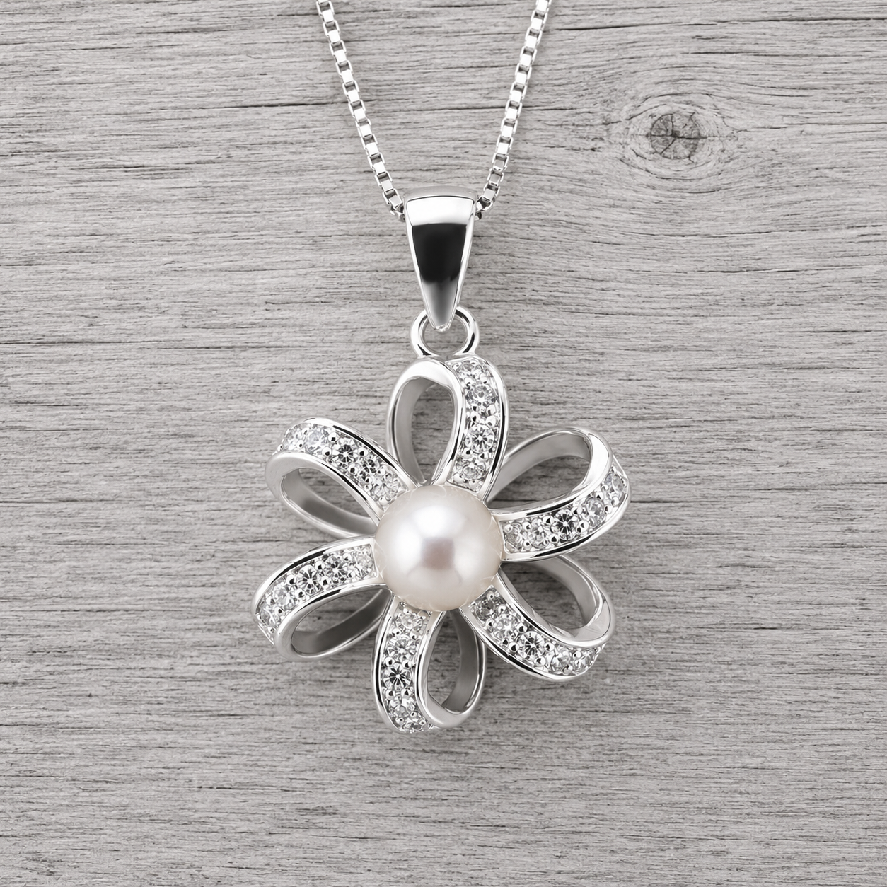 Flower Sterling Silver Pendant with CZ