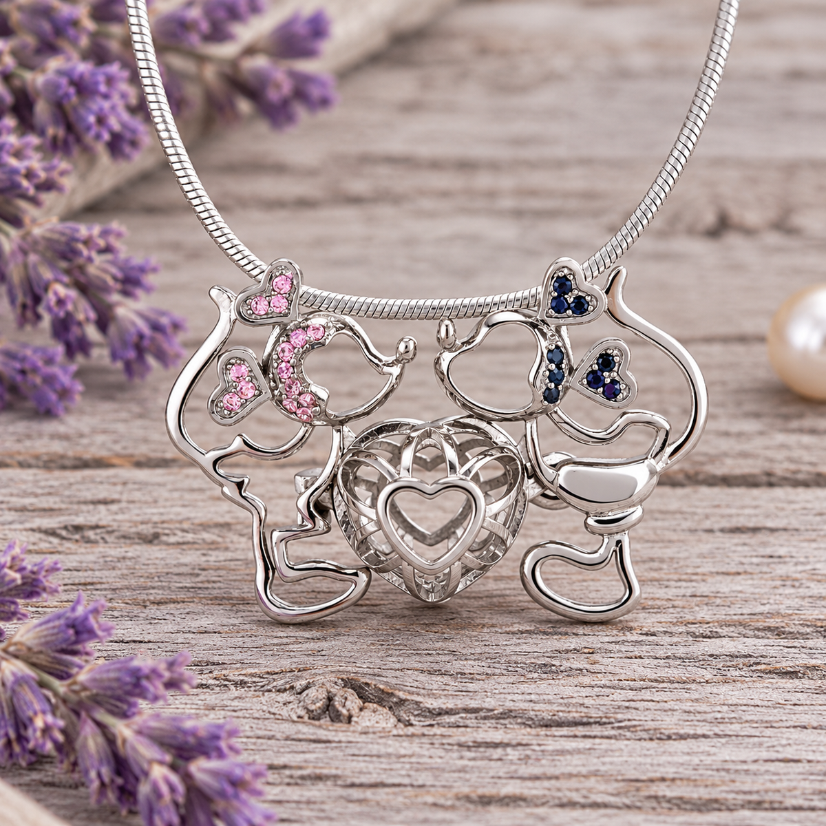 Dancing Mice with Heart Sterling Silver