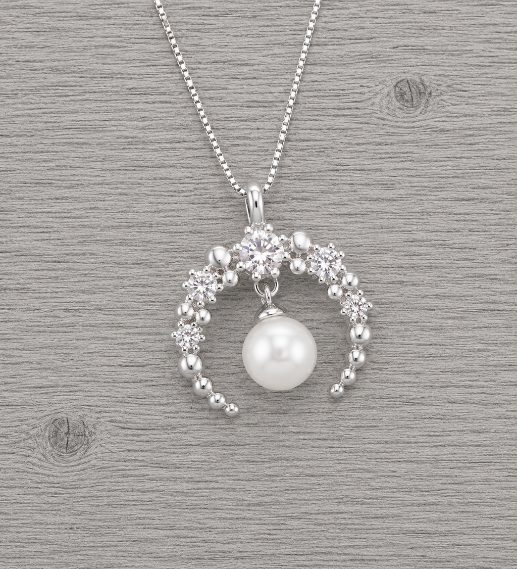 New Moon Sterling Silver Pendant with CZ