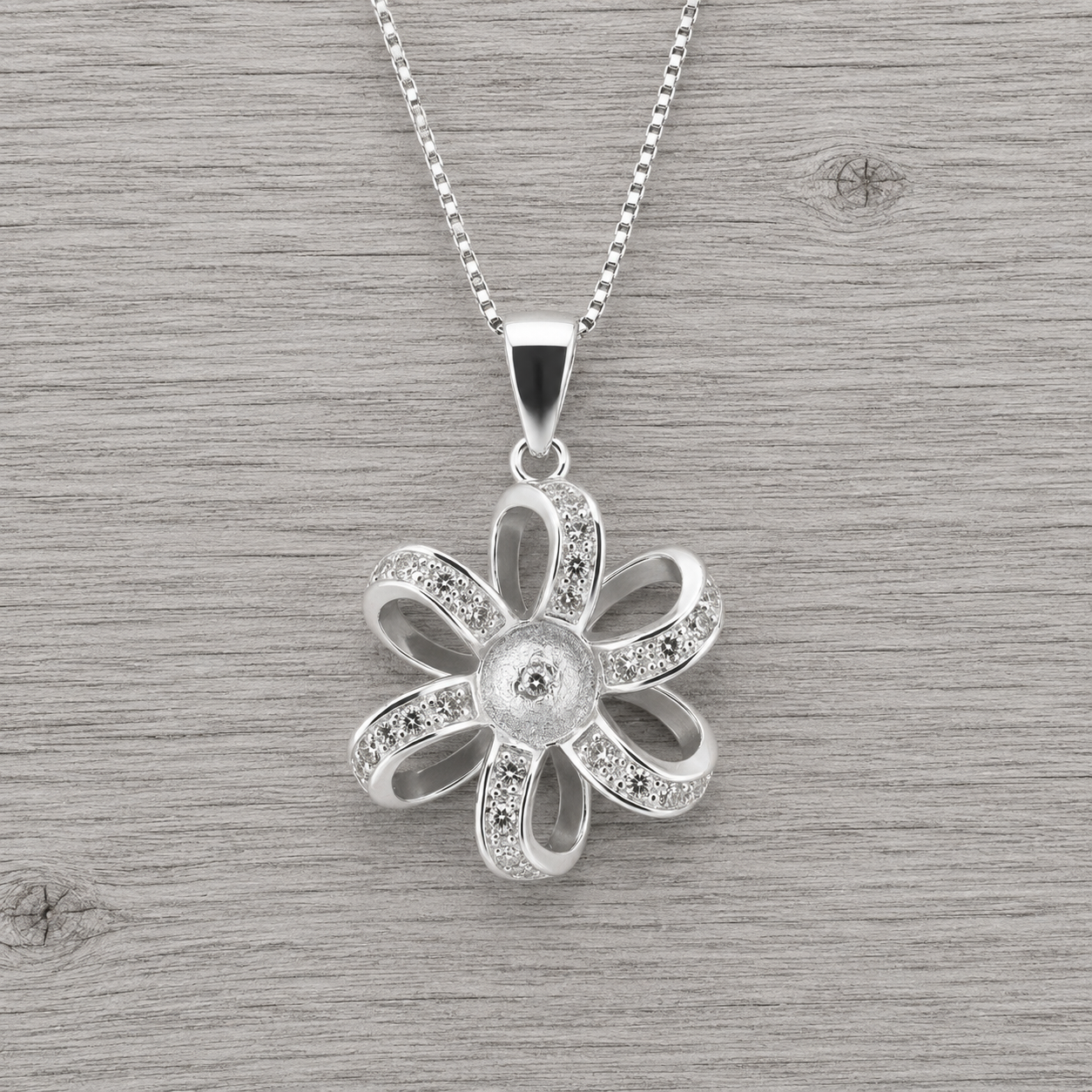 Flower Sterling Silver Pendant with CZ