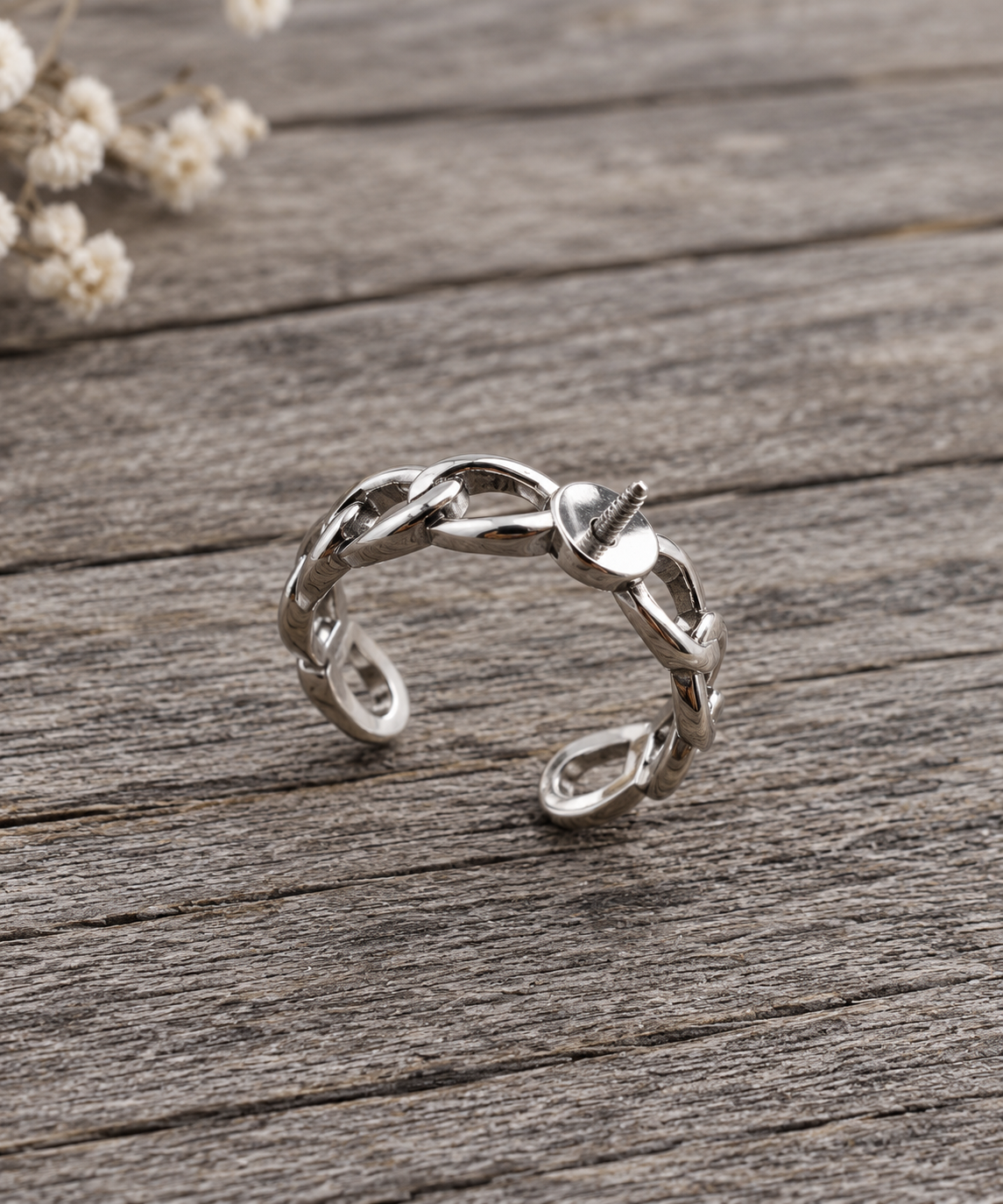 Chain Adjustable Ring stainless with Oyster Opening