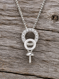 Double Circle Sterling Silver pendant with Cubic Zirconia