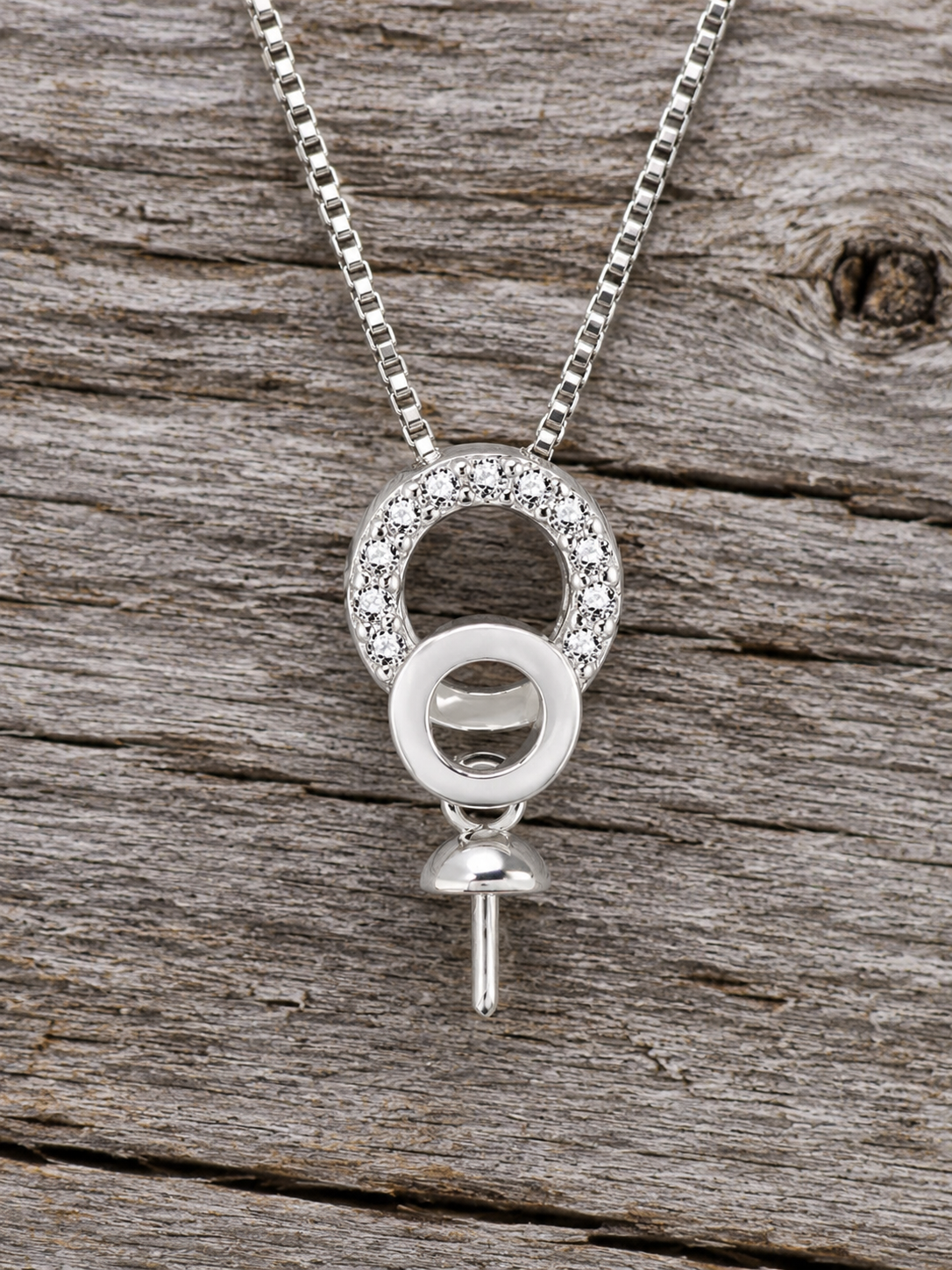 Double Circle Sterling Silver pendant with Cubic Zirconia