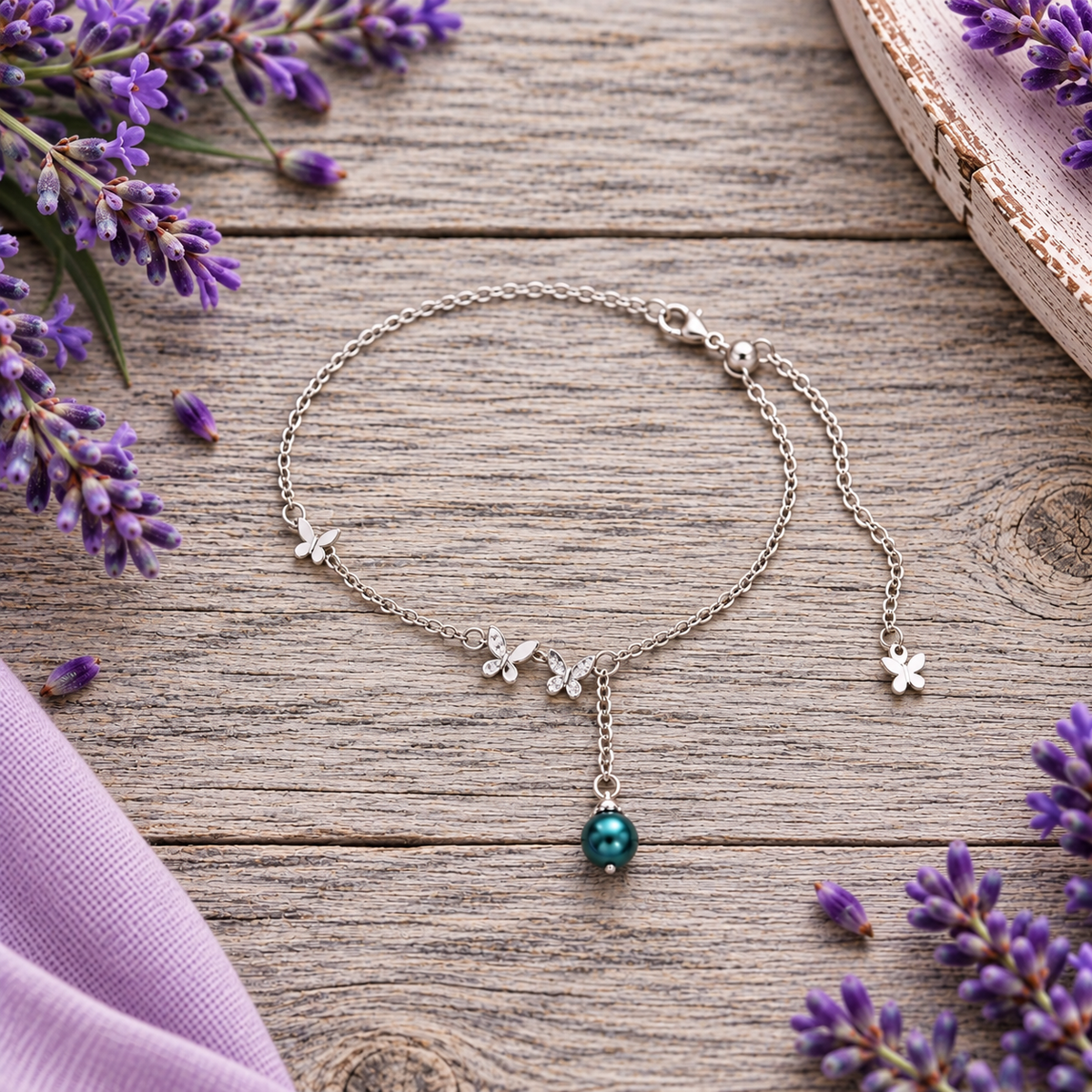 Butterfly Bracelet with Pearl Drop