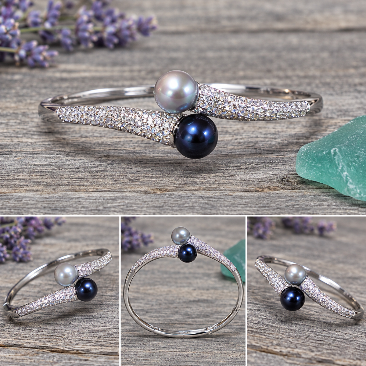 Together Forever Silver Pearl Bracelet Bangle