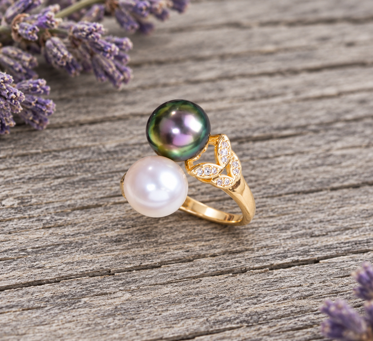 Little Leaf Double Pearl Adjustable Gold Plated Ring
