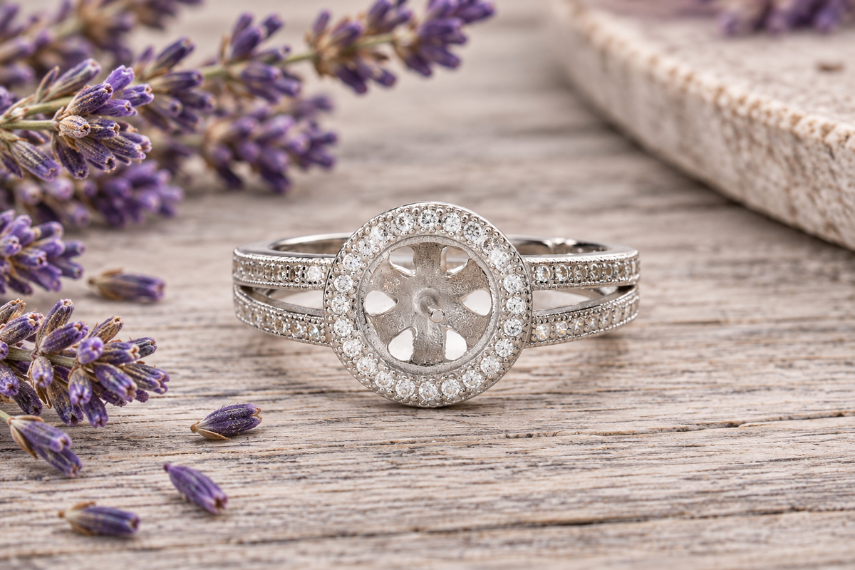 Halo With Rhinestones Adjustable 925 Sterling Silver Ring