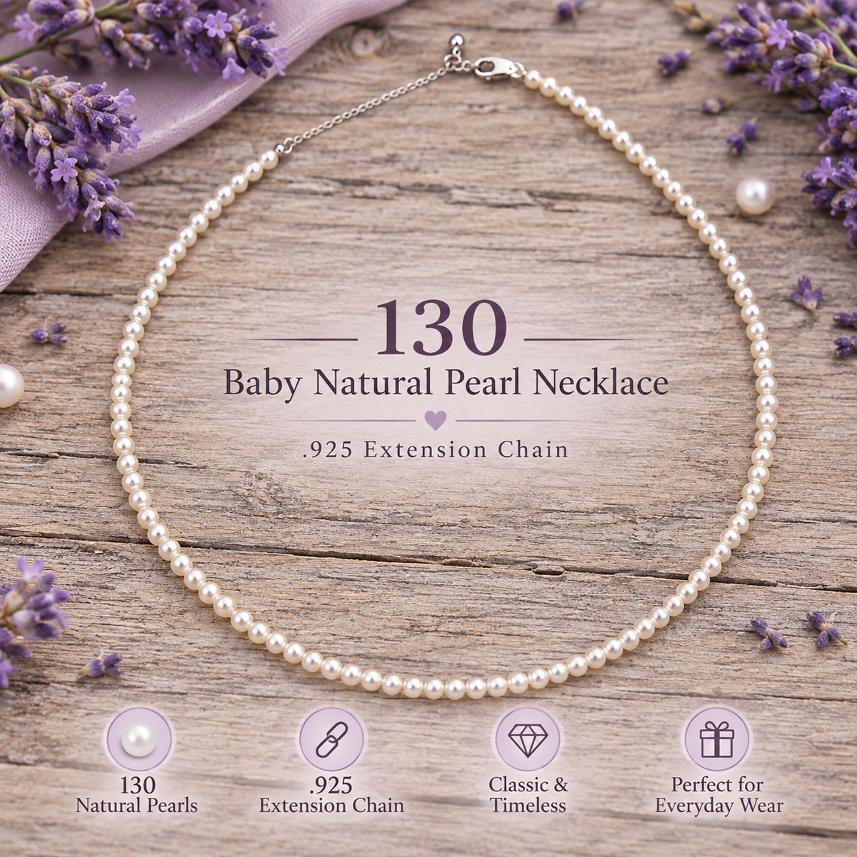 130 Baby Natural Pearl Necklace Sterling Silver Extension Chain